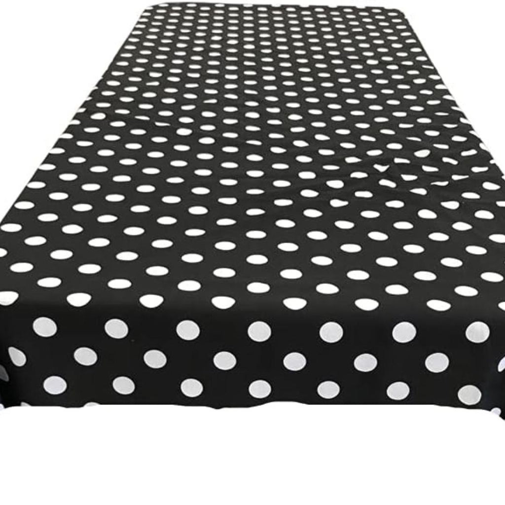 Polka Dot  - Print Poly Cotton Tablecloth Table Cover Fabric Table Cloth for Dinning, Kitchen, Party. White Dot on Black