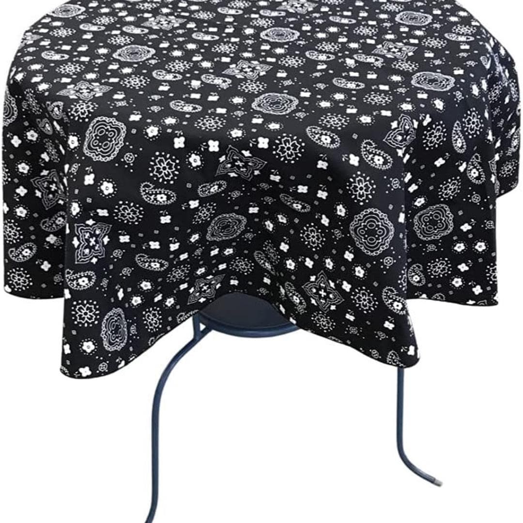BLACK - Bandanna - Round Print Poly Cotton Tablecloth, Table Cover Fabric Table Cloth for Dinning, Kitchen, Party, Holiday