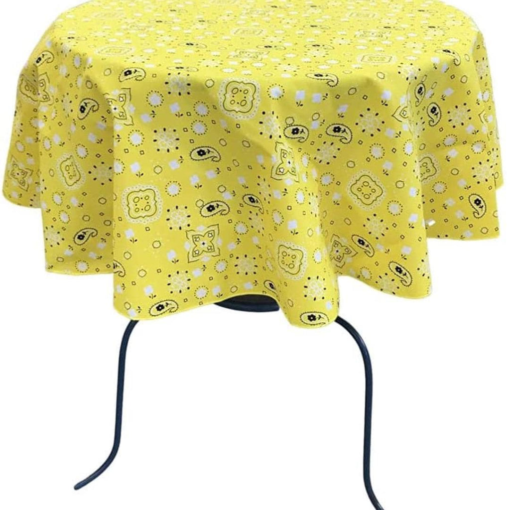 YELLOW - Bandanna - Round Print Poly Cotton Tablecloth, Table Cover Fabric Table Cloth for Dinning, Kitchen, Party, Holiday