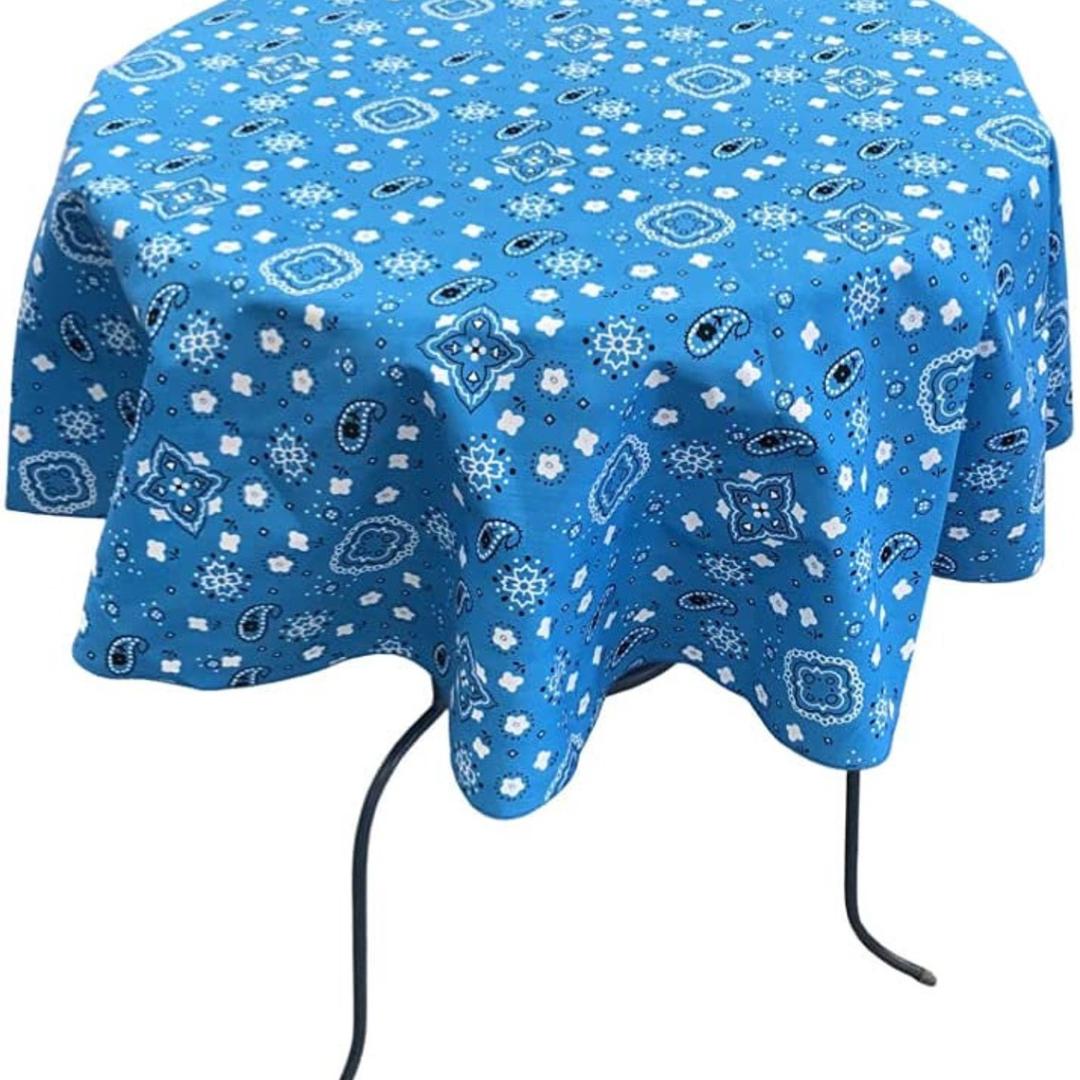 TURQUOISE - Bandanna - Round Print Poly Cotton Tablecloth, Table Cover Fabric Table Cloth for Dinning, Kitchen, Party, Holiday