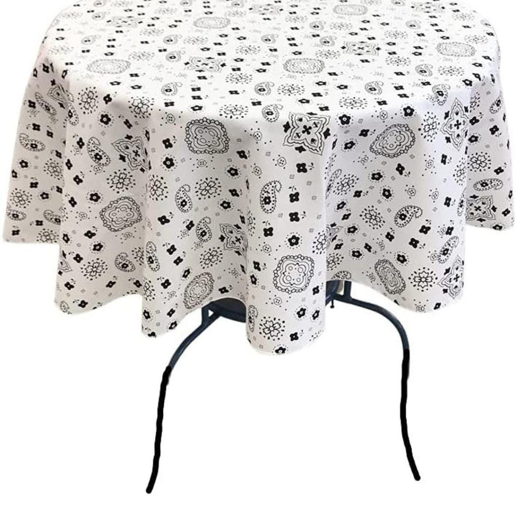 WHITE - Bandanna - Round Print Poly Cotton Tablecloth, Table Cover Fabric Table Cloth for Dinning, Kitchen, Party, Holiday