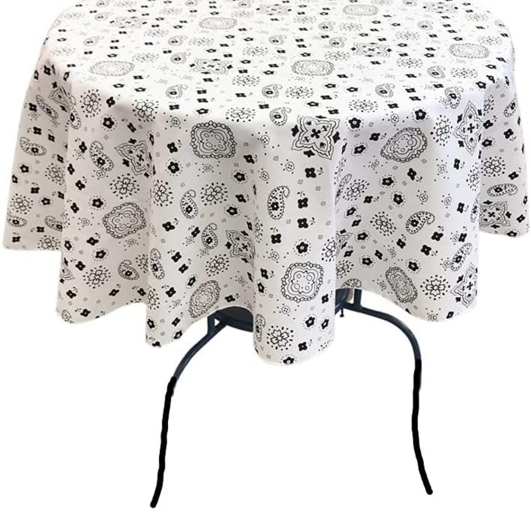 WHITE - Bandanna - Round Print Poly Cotton Tablecloth, Table Cover Fabric Table Cloth for Dinning, Kitchen, Party, Holiday