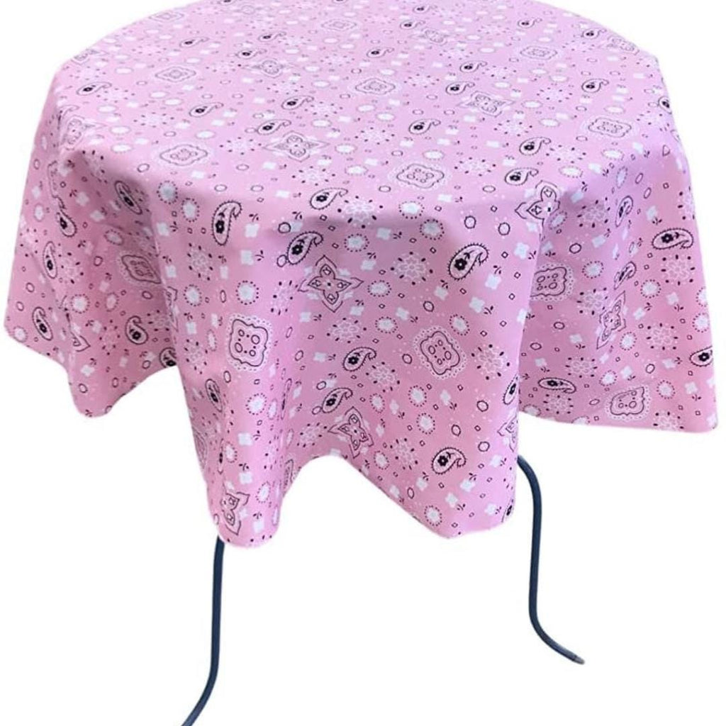 LT PINK - Bandanna - Round Print Poly Cotton Tablecloth, Table Cover Fabric Table Cloth for Dinning, Kitchen, Party, Holiday