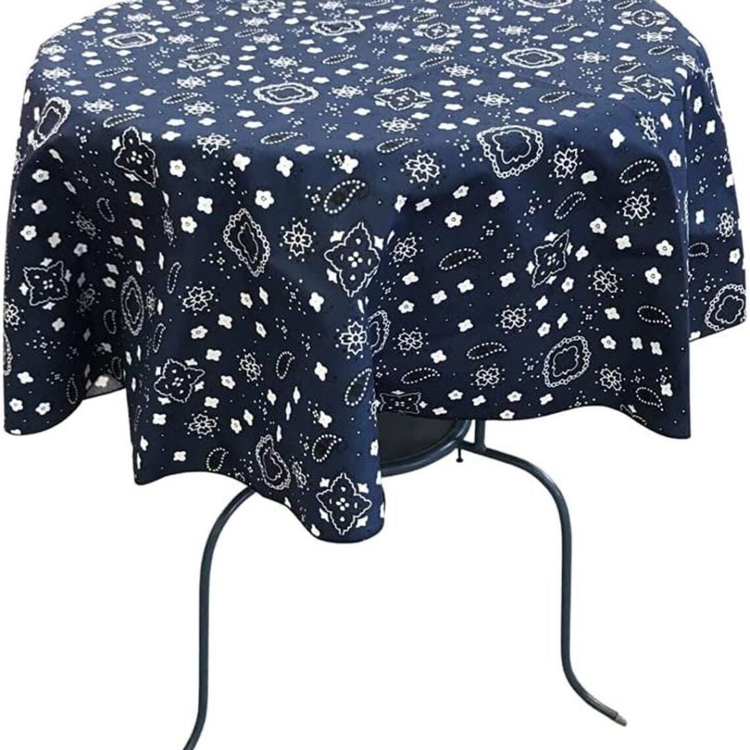 NAVY - Bandanna - Round Print Poly Cotton Tablecloth, Table Cover Fabric Table Cloth for Dinning, Kitchen, Party, Holiday
