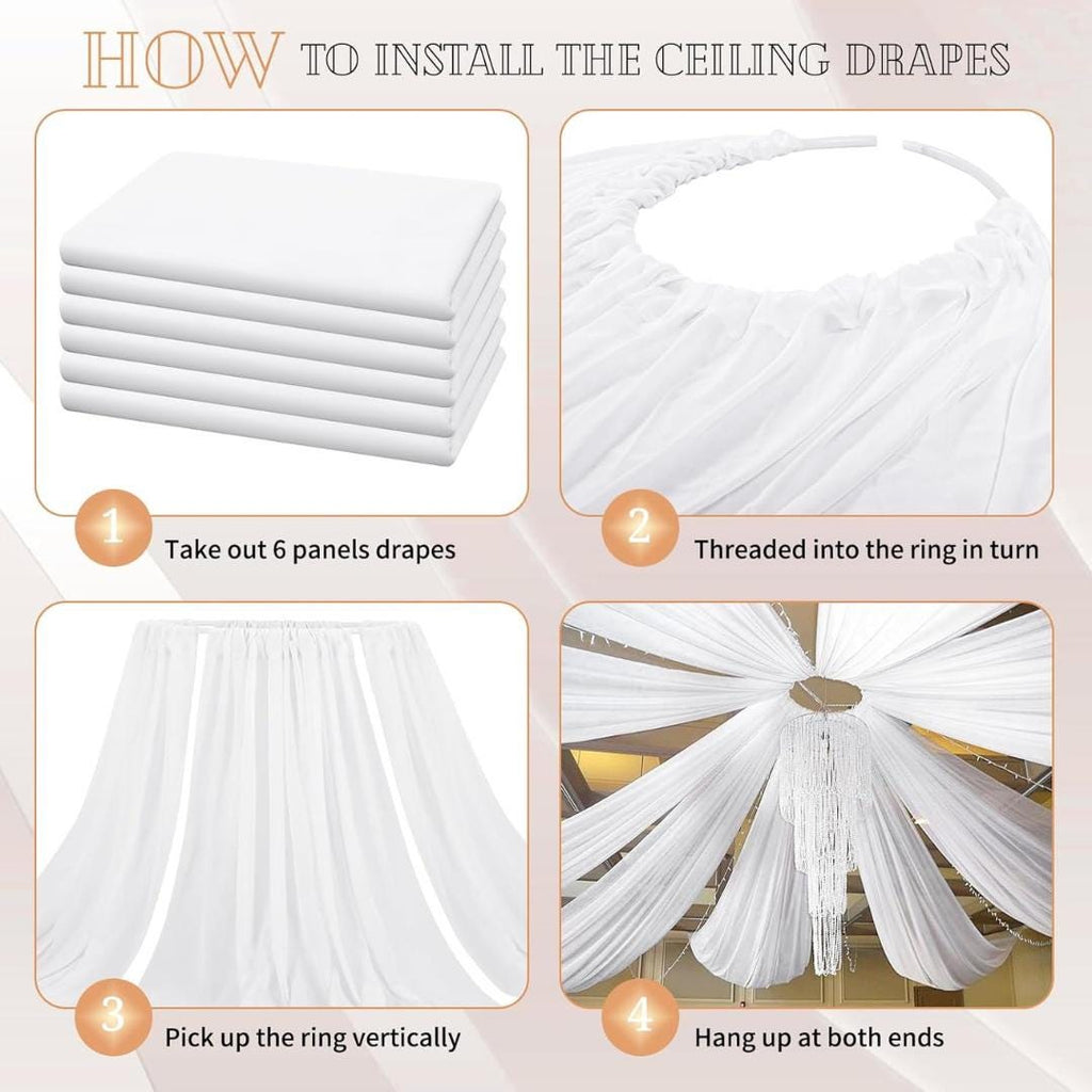 ROYAL - 6 Panels Ceiling Drapes for Wedding 5ftx21ft Sheer Drapery Chiffon Fabric Arch Draping for Party Ceremony Birthday Baby Shower
