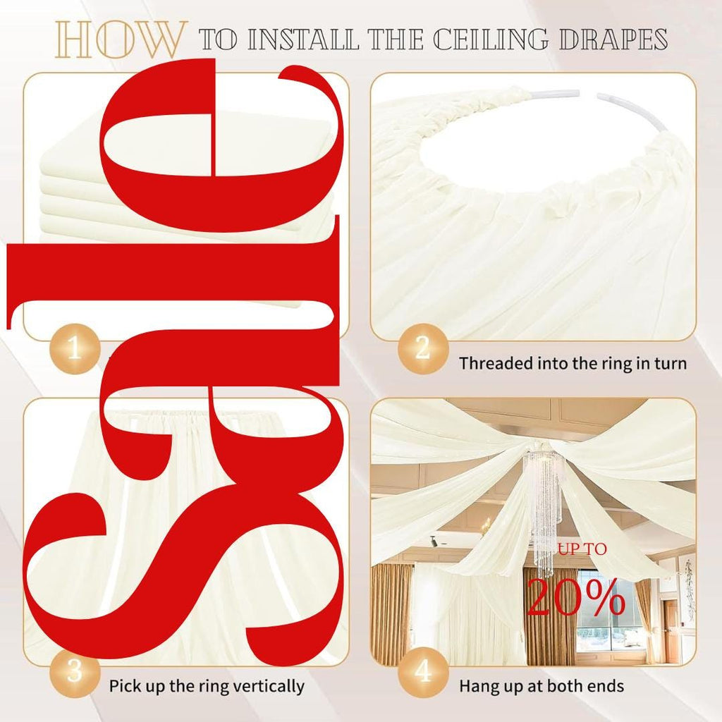 IVORY - 6 Panels Ceiling Drapes for Wedding 5ftx21ft Sheer Drapery Chiffon Fabric Arch Draping for Party Ceremony Birthday Baby Shower