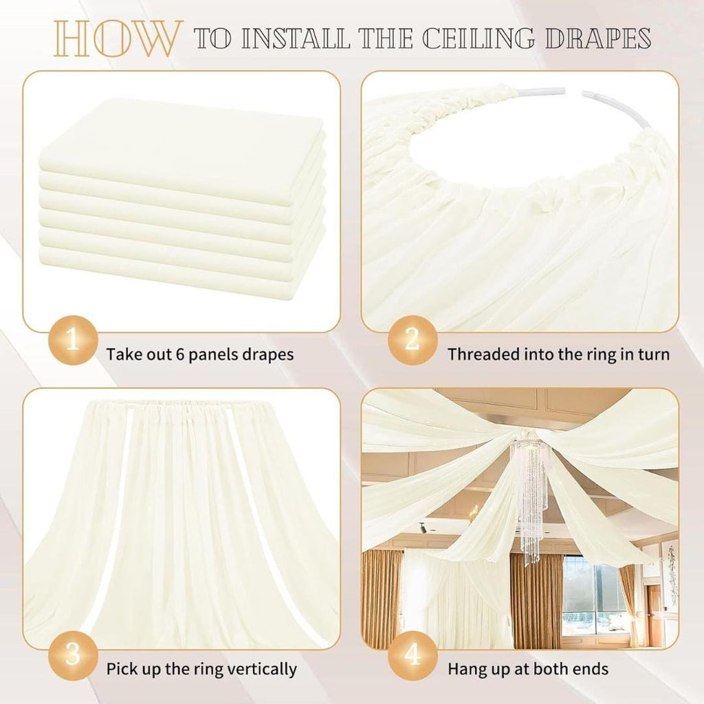 IVORY - 6 Panels Ceiling Drapes for Wedding 5ftx21ft Sheer Drapery Chiffon Fabric Arch Draping for Party Ceremony Birthday Baby Shower