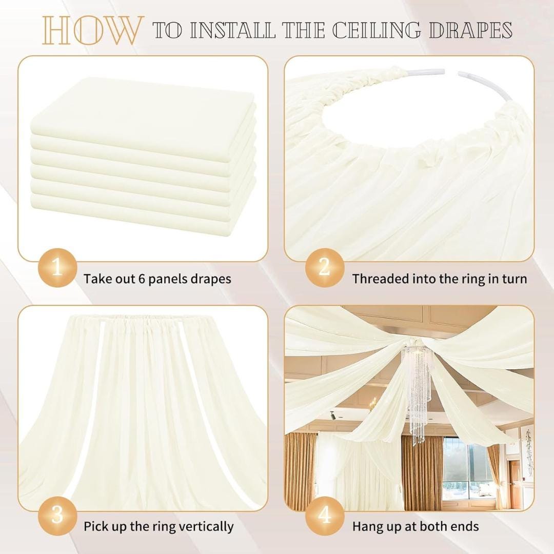 IVORY - 6 Panels Ceiling Drapes for Wedding 5ftx21ft Sheer Drapery Chiffon Fabric Arch Draping for Party Ceremony Birthday Baby Shower