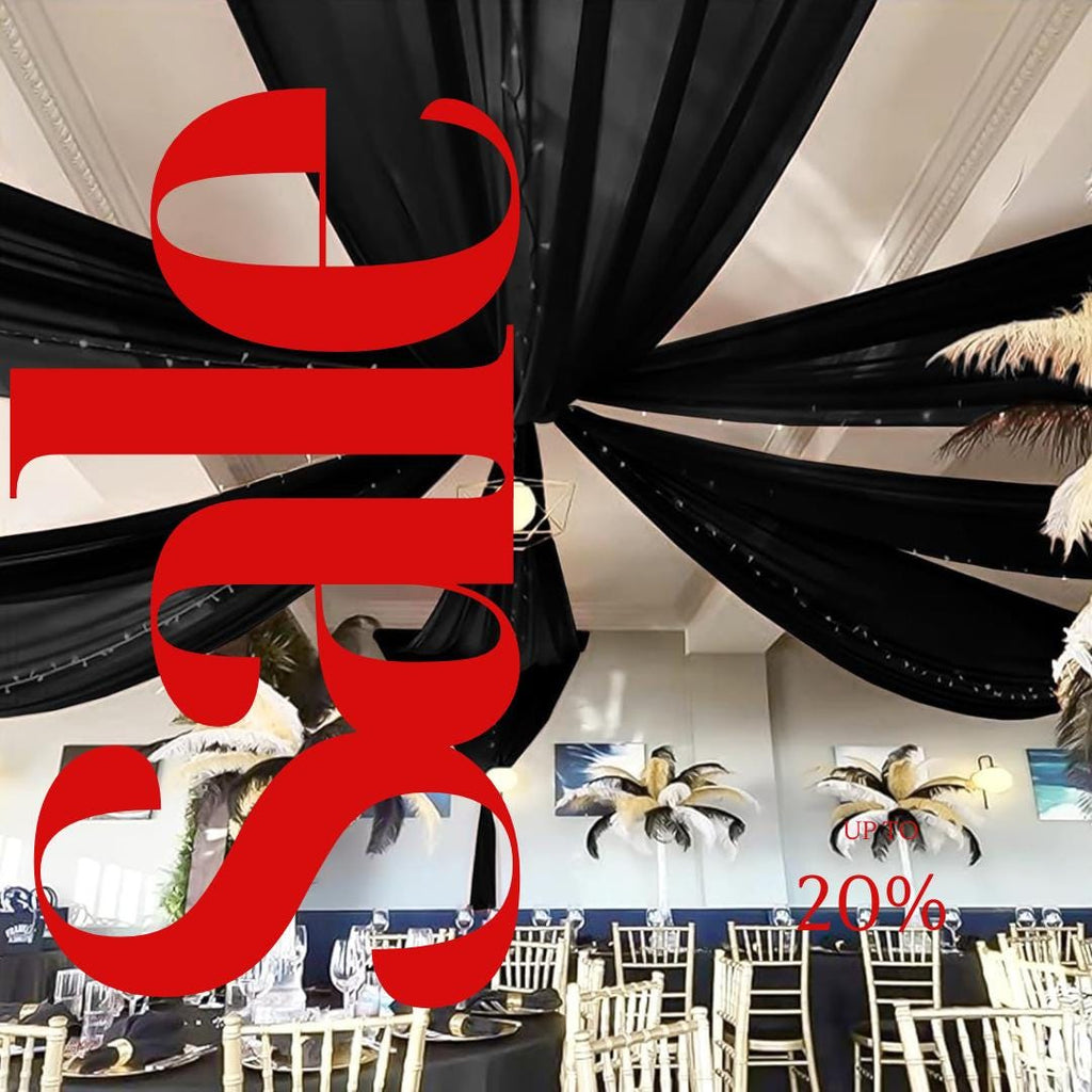 BLACK - 6 Panels Ceiling Drapes for Wedding 5ftx21ft Sheer Drapery Chiffon Fabric Arch Draping for Party Ceremony Birthday Baby Shower