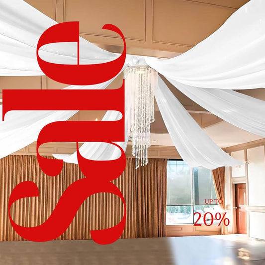 WHITE - 6 Panels Ceiling Drapes for Wedding 5ftx33ft Sheer Drapery Chiffon Fabric Arch Draping for Party Ceremony Birthday Baby Shower