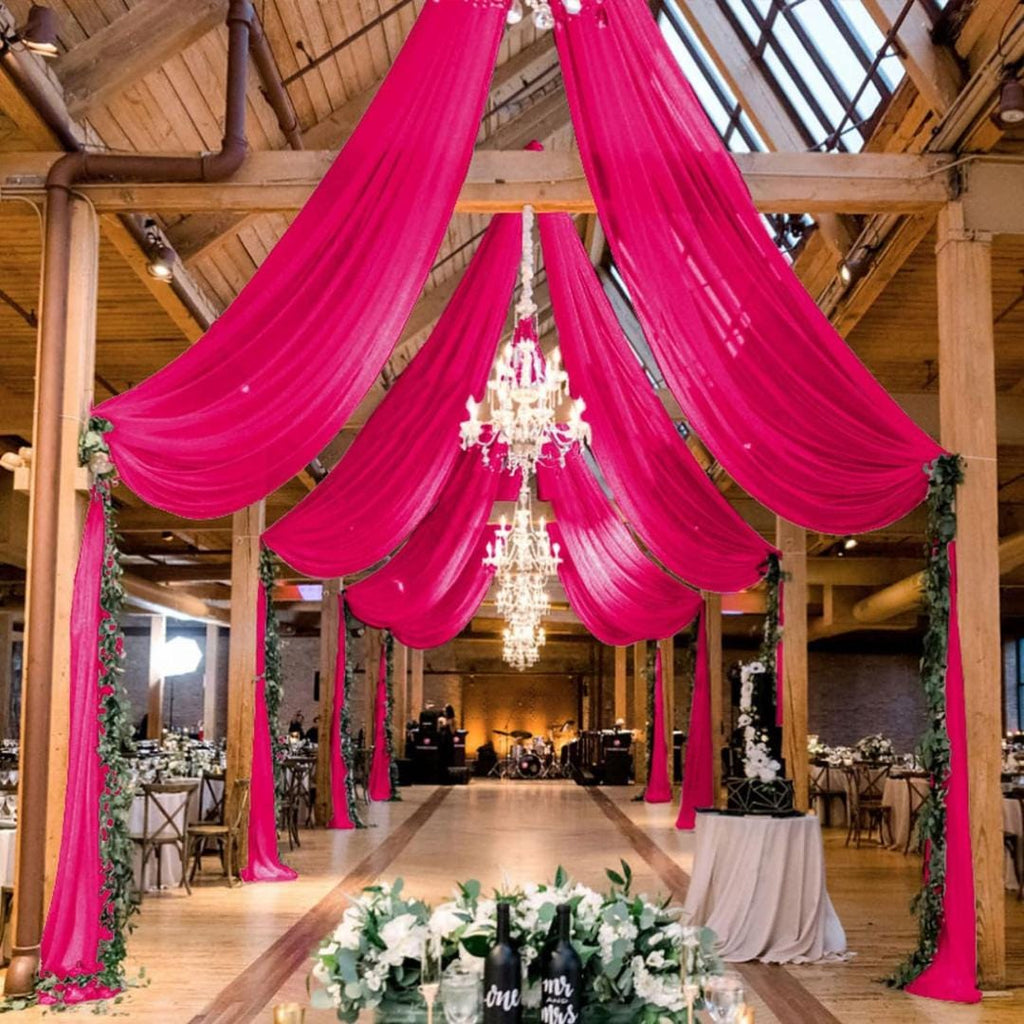 FUCHSIA - 6 Panels Ceiling Drapes for Wedding 5ftx21ft Sheer Drapery Chiffon Fabric Arch Draping for Party Ceremony Birthday Baby Shower
