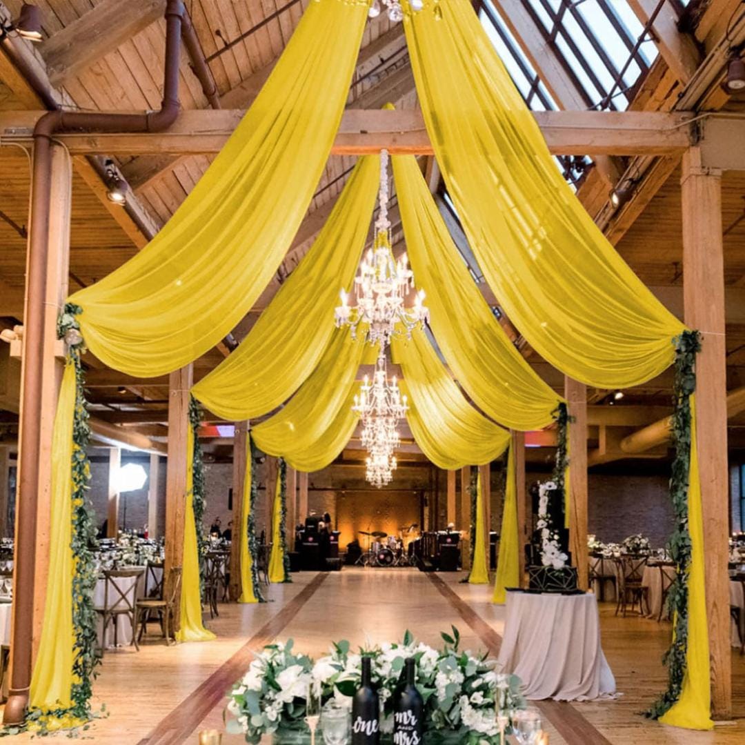 GOLD - 6 Panels Ceiling Drapes for Wedding 5ftx21ft Sheer Drapery Chiffon Fabric Arch Draping for Party Ceremony Birthday Baby Shower
