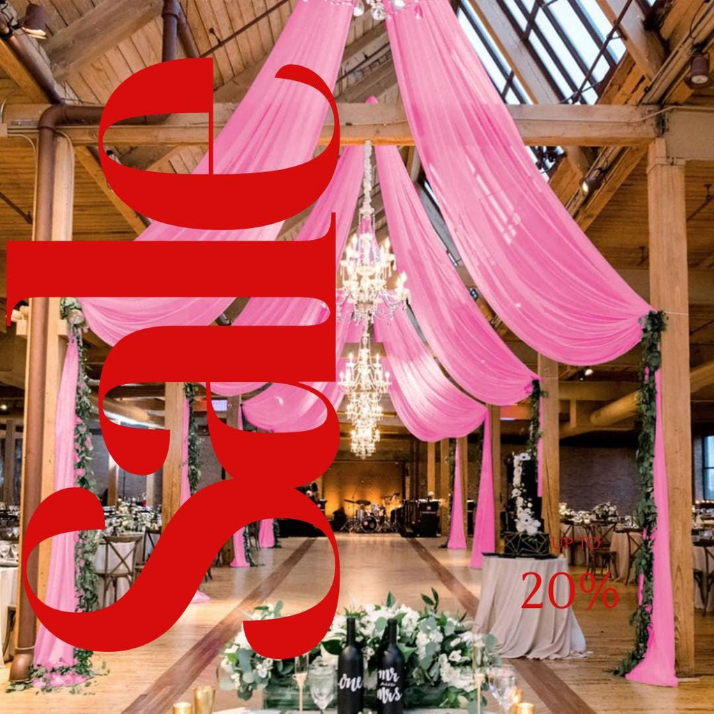 PINK - 6 Panels Ceiling Drapes for Wedding 5ftx21ft Sheer Drapery Chiffon Fabric Arch Draping for Party Ceremony Birthday Baby Shower