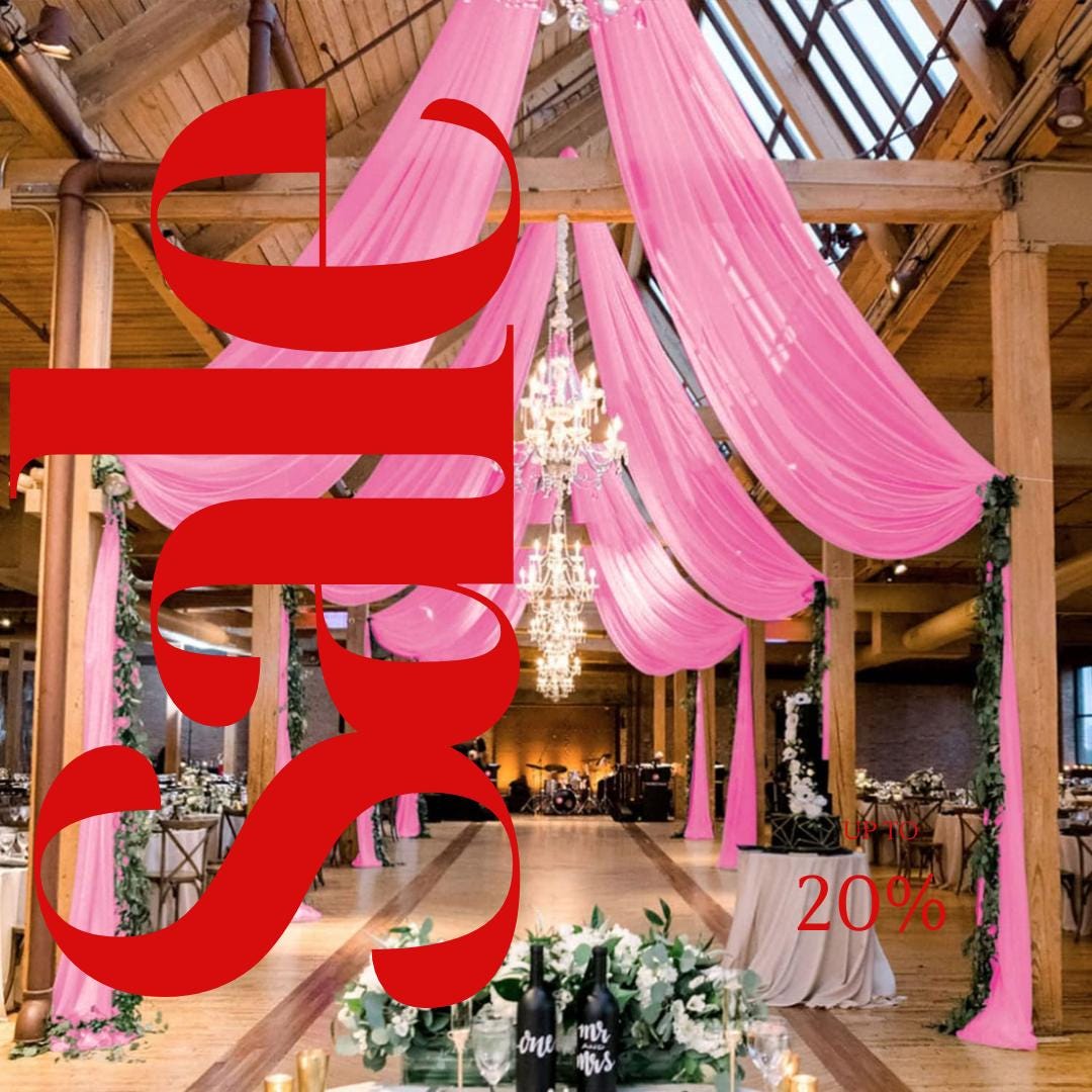 PINK - 6 Panels Ceiling Drapes for Wedding 5ftx21ft Sheer Drapery Chiffon Fabric Arch Draping for Party Ceremony Birthday Baby Shower
