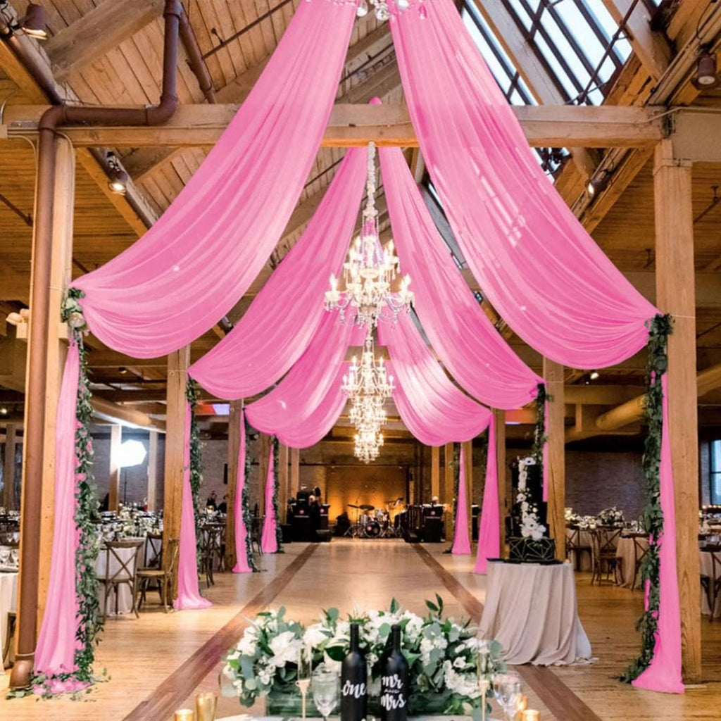 PINK - 6 Panels Ceiling Drapes for Wedding 5ftx21ft Sheer Drapery Chiffon Fabric Arch Draping for Party Ceremony Birthday Baby Shower