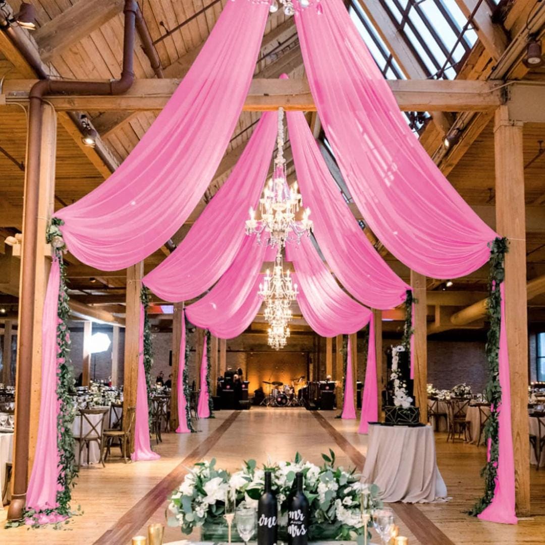 PINK - 6 Panels Ceiling Drapes for Wedding 5ftx21ft Sheer Drapery Chiffon Fabric Arch Draping for Party Ceremony Birthday Baby Shower