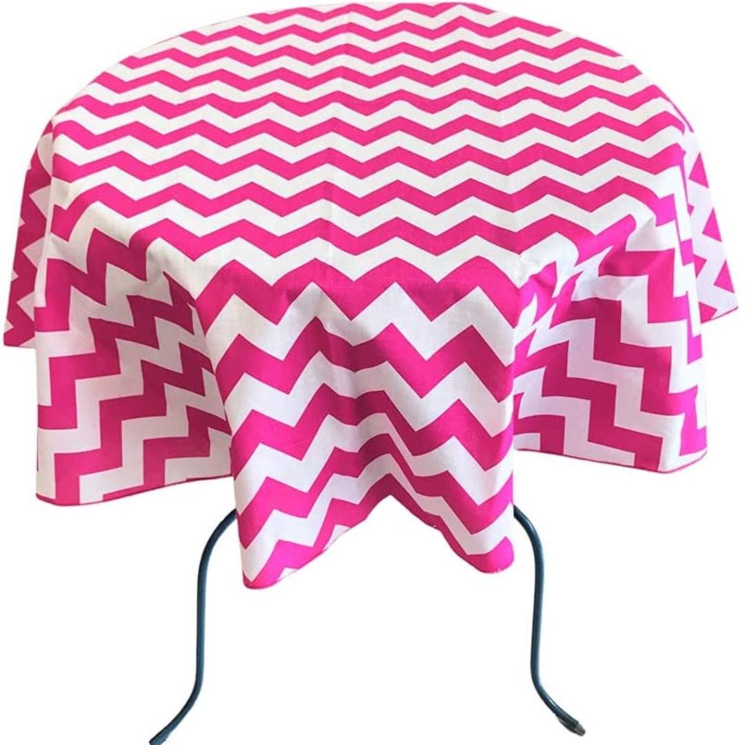 Fuchsia  - Chevron/Zig Zag - Round Print Poly Cotton Tablecloth, Table Cover Fabric Table Cloth for Dinning, Kitchen, Party, Holiday