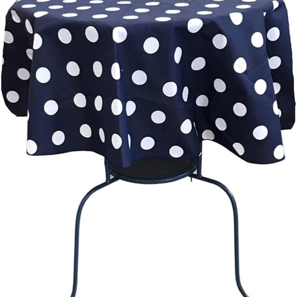 Navy/White  - Polka Dot - Round Print Poly Cotton Tablecloth, Table Cover Fabric Table Cloth for Dinning, Kitchen, Party, Holiday