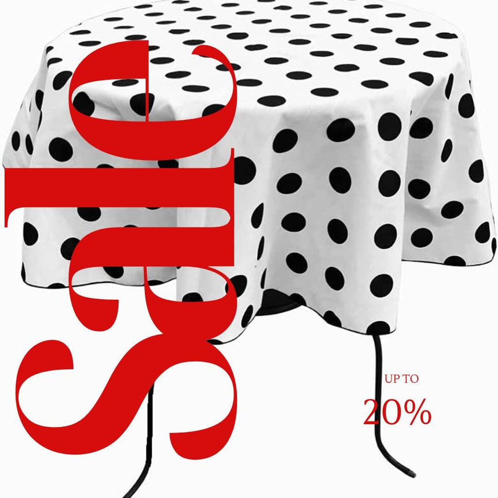 White/Black  - Polka Dot - Round Print Poly Cotton Tablecloth, Table Cover Fabric Table Cloth for Dinning, Kitchen, Party, Holiday