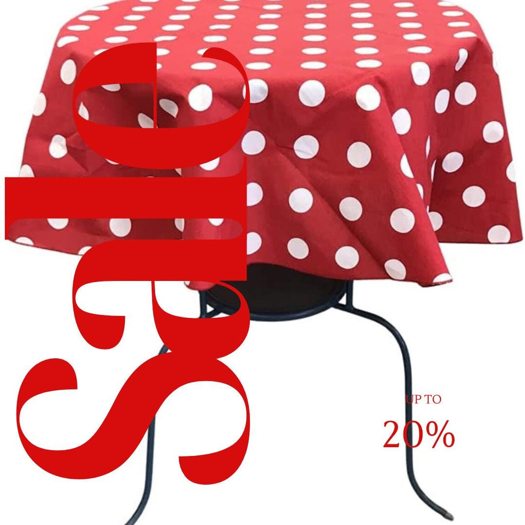 Red/White  - Polka Dot - Round Print Poly Cotton Tablecloth, Table Cover Fabric Table Cloth for Dinning, Kitchen, Party, Holiday