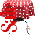 Red/White  - Polka Dot - Round Print Poly Cotton Tablecloth, Table Cover Fabric Table Cloth for Dinning, Kitchen, Party, Holiday