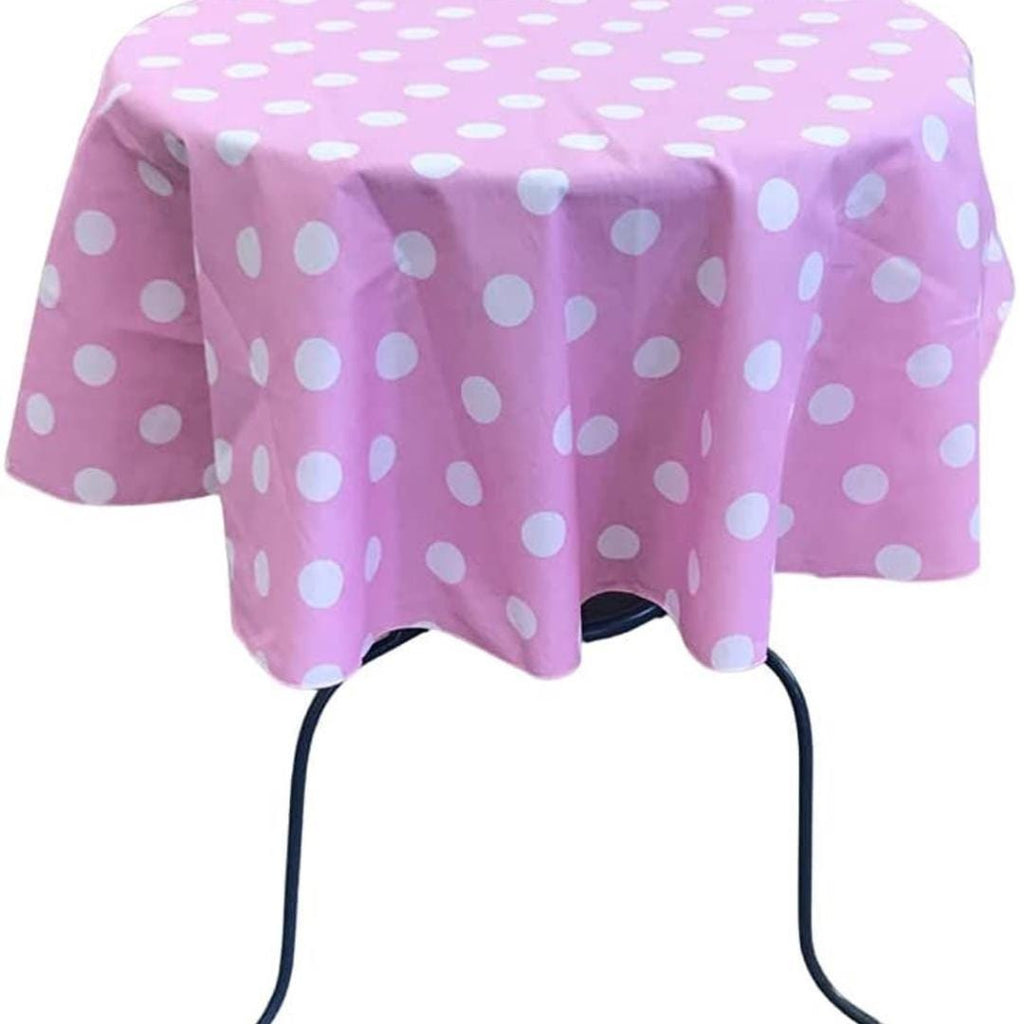 Pink/White  - Polka Dot - Round Print Poly Cotton Tablecloth, Table Cover Fabric Table Cloth for Dinning, Kitchen, Party, Holiday