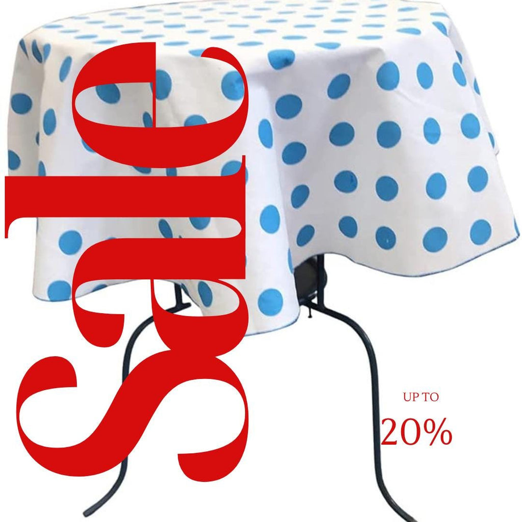 White/Turquoise  - Polka Dot - Round Print Poly Cotton Tablecloth, Table Cover Fabric Table Cloth for Dinning, Kitchen, Party, Holiday