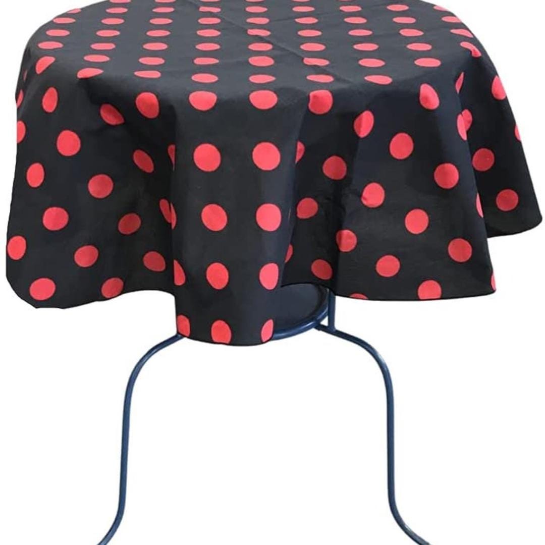 Black/Red  - Polka Dot - Round Print Poly Cotton Tablecloth, Table Cover Fabric Table Cloth for Dinning, Kitchen, Party, Holiday