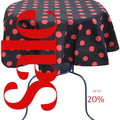 Black/Red  - Polka Dot - Round Print Poly Cotton Tablecloth, Table Cover Fabric Table Cloth for Dinning, Kitchen, Party, Holiday