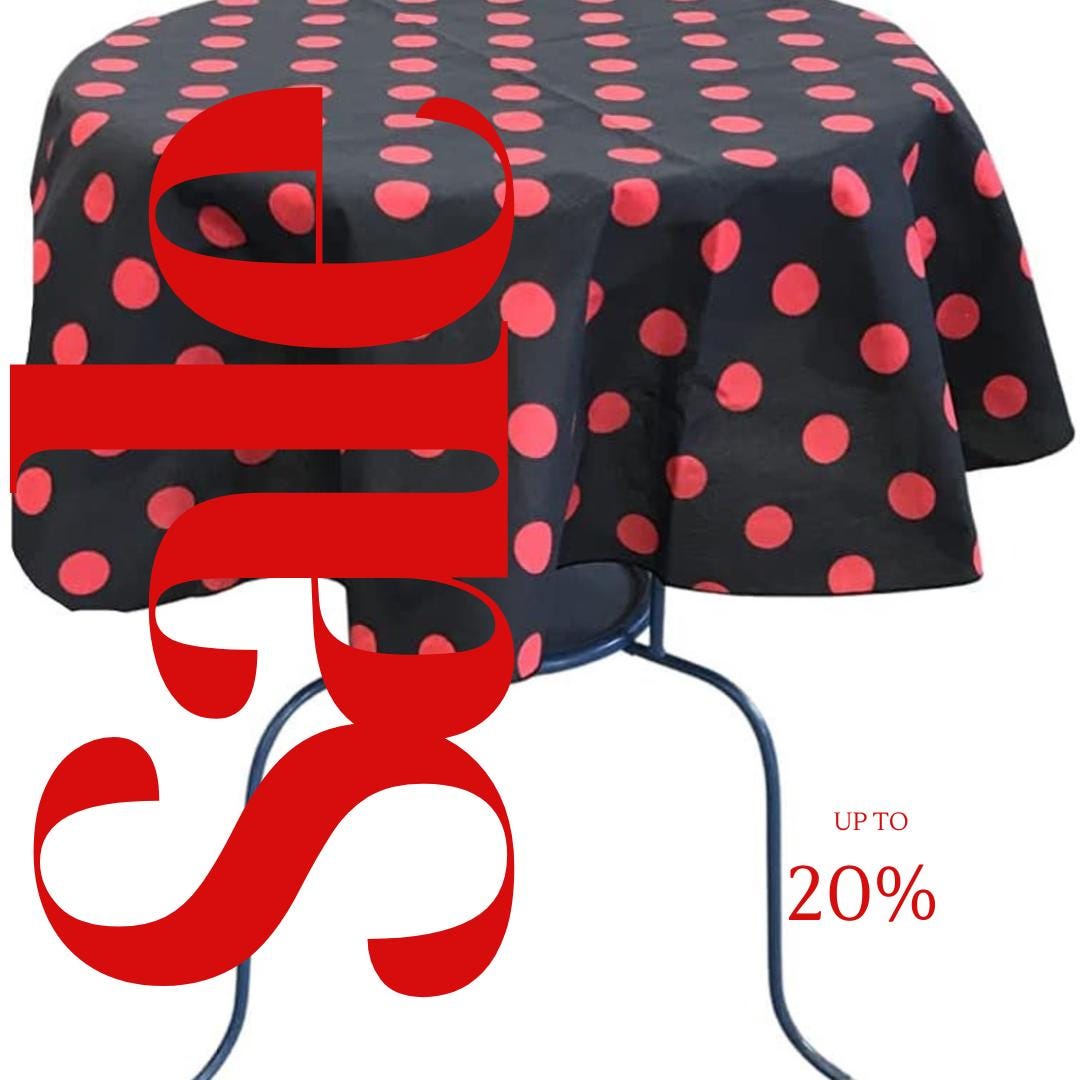 Black/Red  - Polka Dot - Round Print Poly Cotton Tablecloth, Table Cover Fabric Table Cloth for Dinning, Kitchen, Party, Holiday
