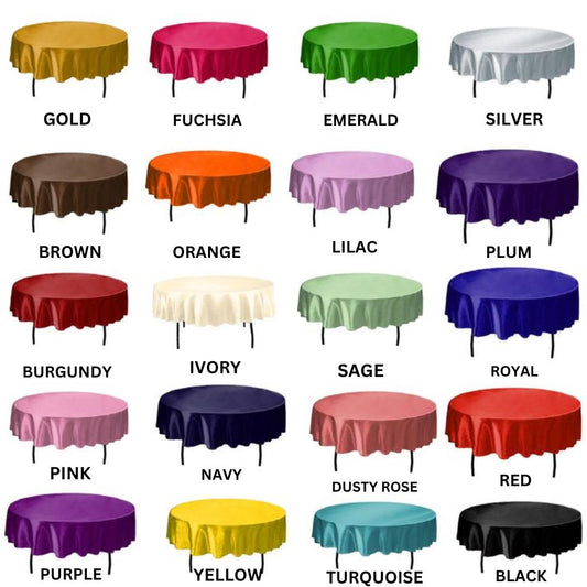 Satin - 90" Round Table Cloth Covers for Round Tables- Round Satin Table Cloth for Wedding Banquet Decoration- Table Cloths.