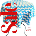 Turquoise  - Chevron/Zig Zag - Round Print Poly Cotton Tablecloth, Table Cover Fabric Table Cloth for Dinning, Kitchen, Party, Holiday