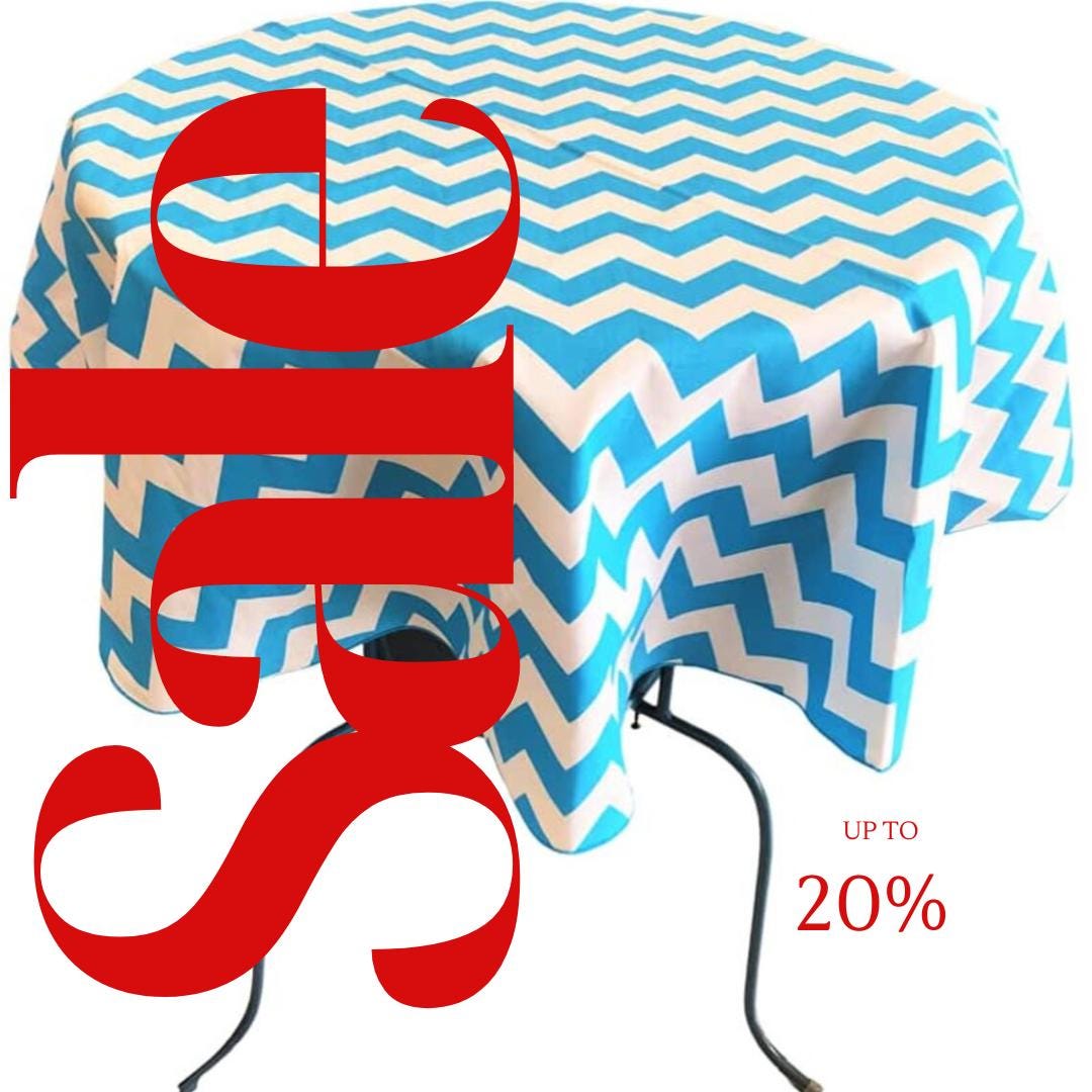 Turquoise  - Chevron/Zig Zag - Round Print Poly Cotton Tablecloth, Table Cover Fabric Table Cloth for Dinning, Kitchen, Party, Holiday