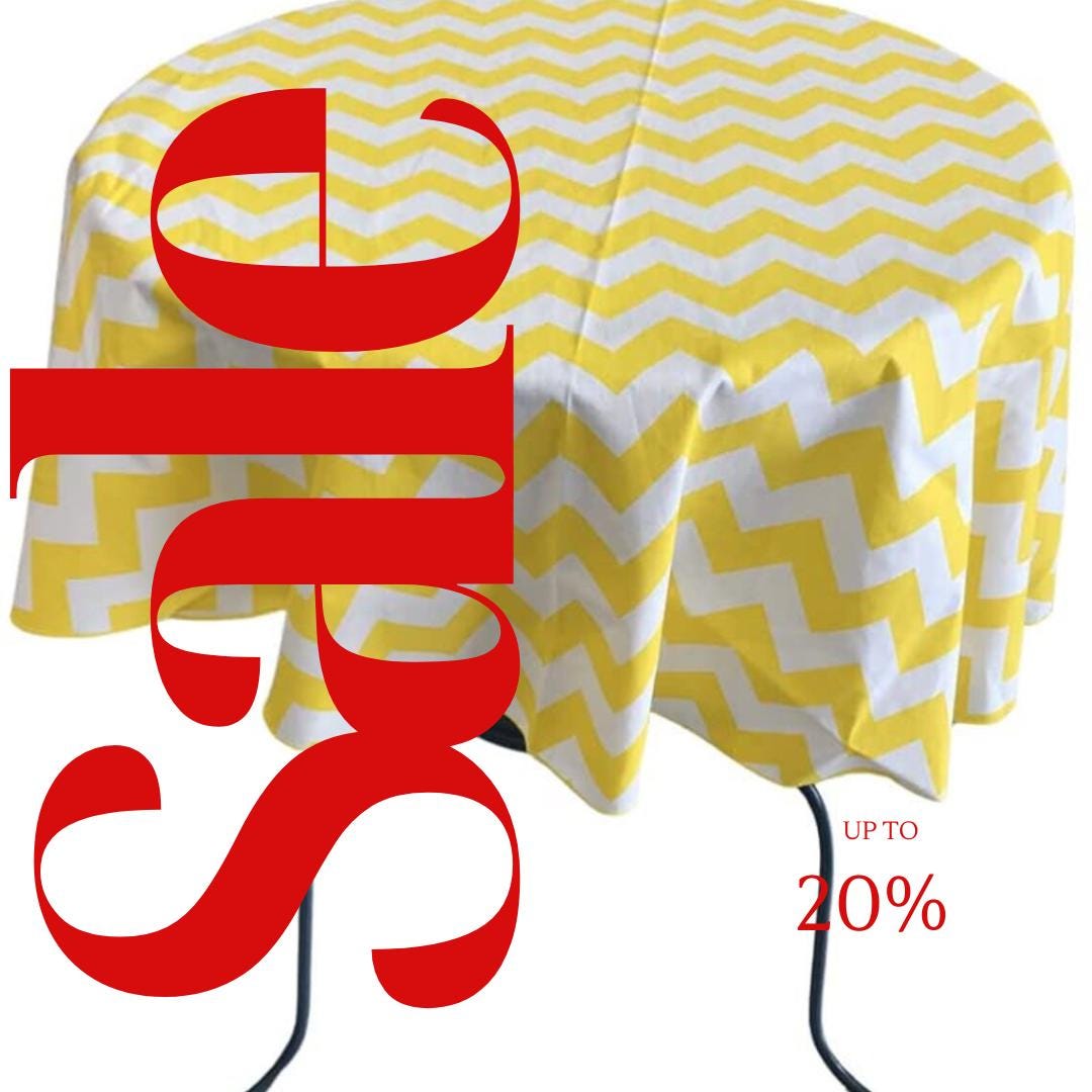 Yellow  - Chevron/Zig Zag - Round Print Poly Cotton Tablecloth, Table Cover Fabric Table Cloth for Dinning, Kitchen, Party, Holiday