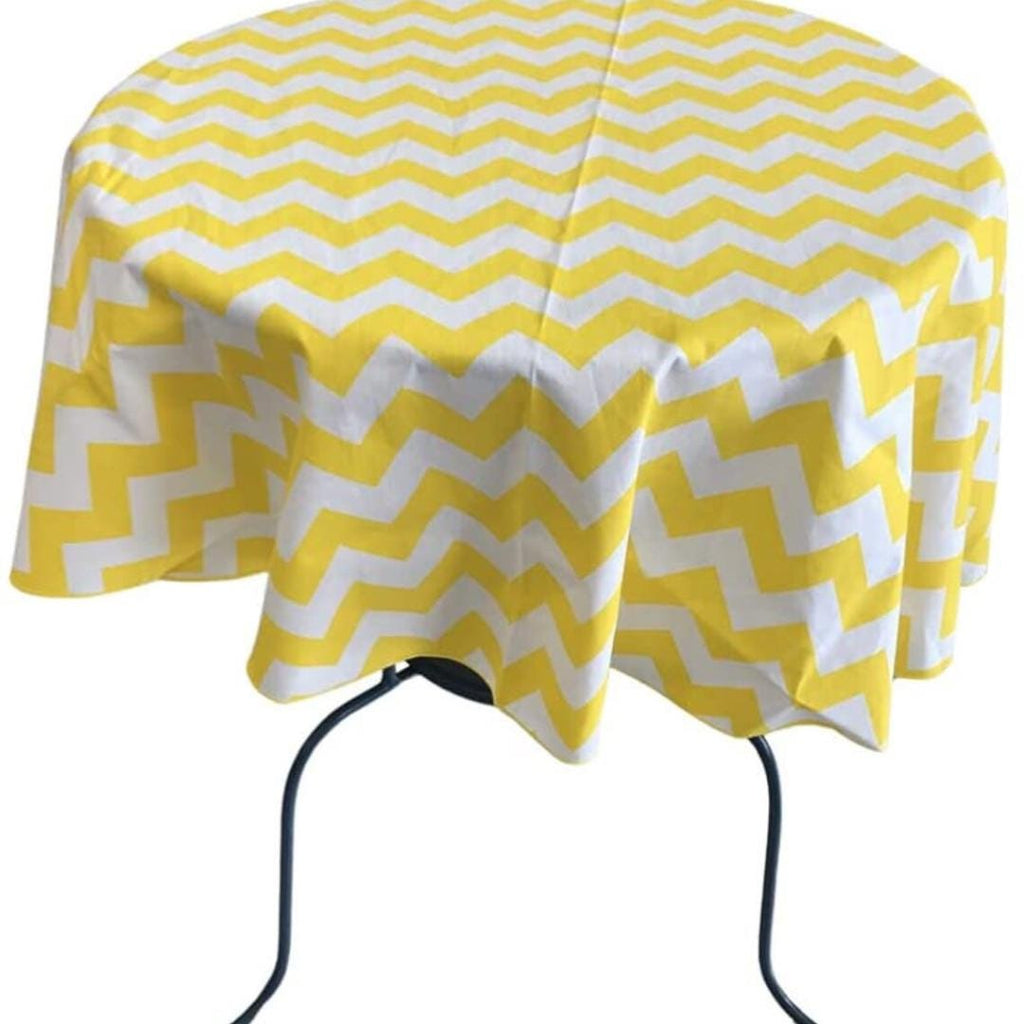 Yellow  - Chevron/Zig Zag - Round Print Poly Cotton Tablecloth, Table Cover Fabric Table Cloth for Dinning, Kitchen, Party, Holiday