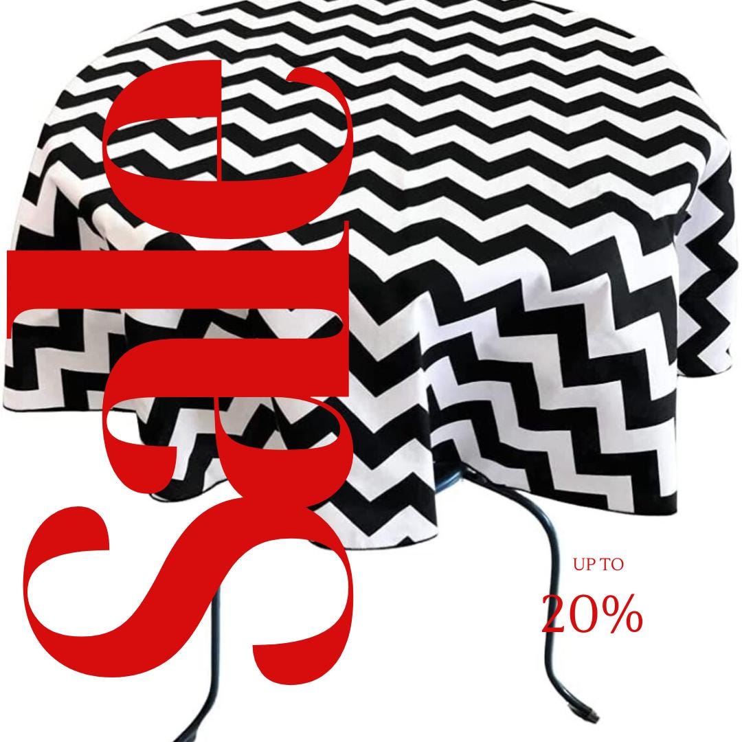 Black  - Chevron/Zig Zag - Round Print Poly Cotton Tablecloth, Table Cover Fabric Table Cloth for Dinning, Kitchen, Party, Holiday