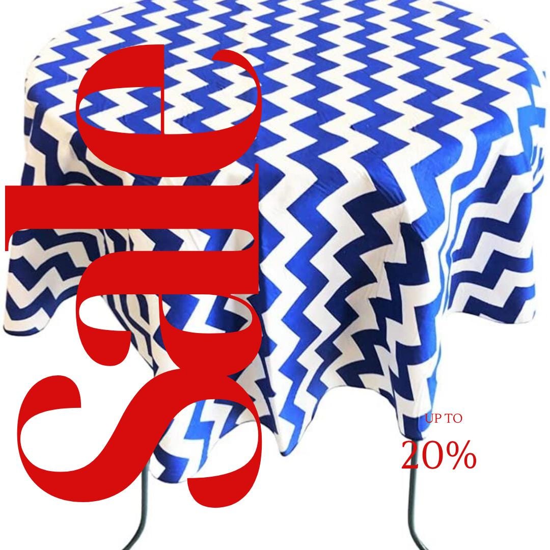 Royal  - Chevron/Zig Zag - Round Print Poly Cotton Tablecloth, Table Cover Fabric Table Cloth for Dinning, Kitchen, Party, Holiday