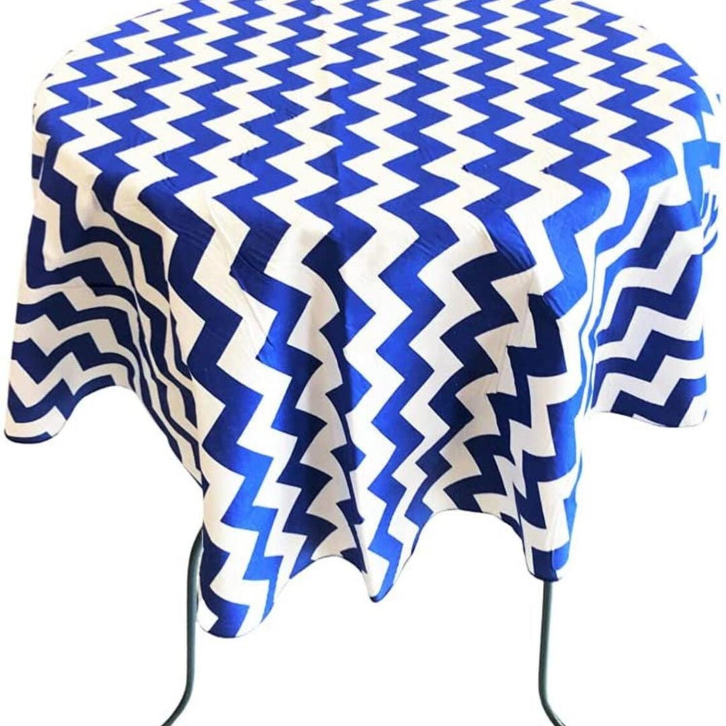 Royal  - Chevron/Zig Zag - Round Print Poly Cotton Tablecloth, Table Cover Fabric Table Cloth for Dinning, Kitchen, Party, Holiday