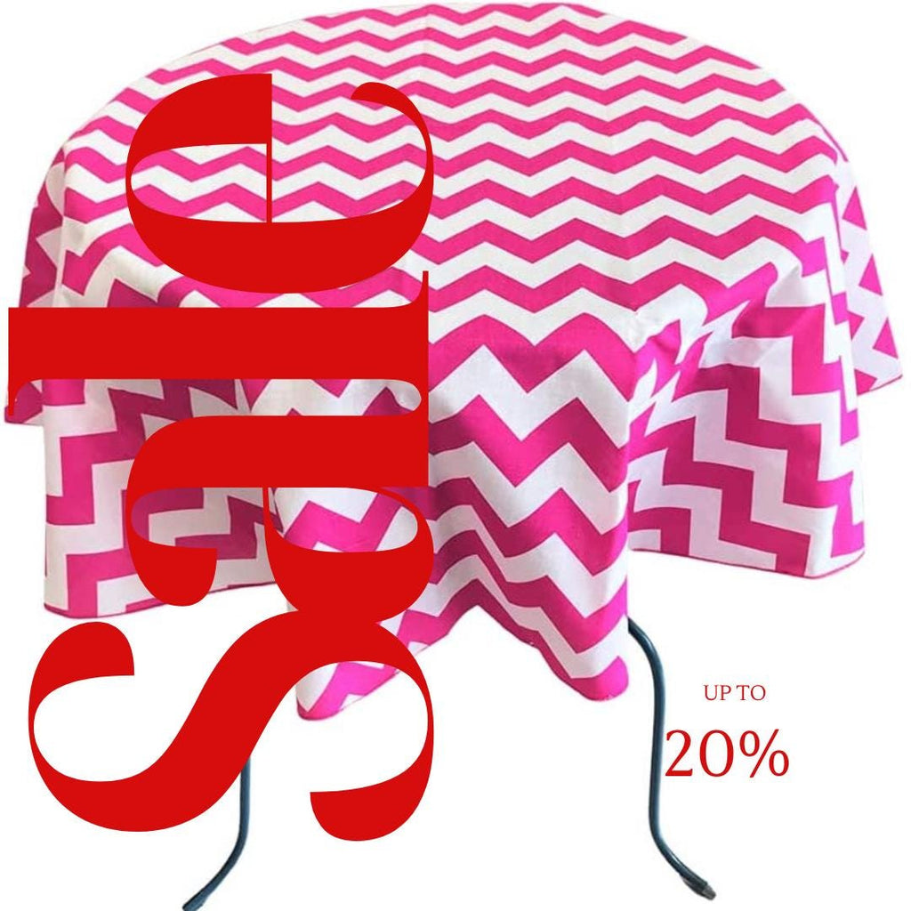 Fuchsia  - Chevron/Zig Zag - Round Print Poly Cotton Tablecloth, Table Cover Fabric Table Cloth for Dinning, Kitchen, Party, Holiday
