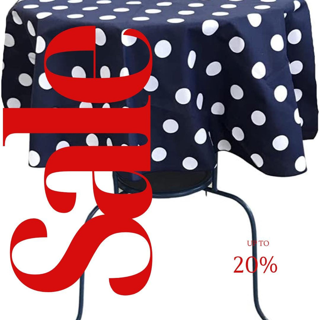 Navy/White  - Polka Dot - Round Print Poly Cotton Tablecloth, Table Cover Fabric Table Cloth for Dinning, Kitchen, Party, Holiday