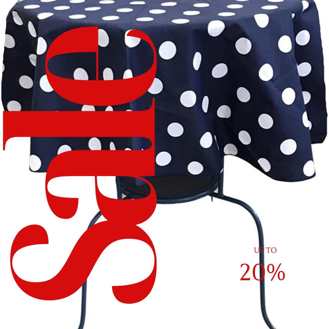 Navy/White  - Polka Dot - Round Print Poly Cotton Tablecloth, Table Cover Fabric Table Cloth for Dinning, Kitchen, Party, Holiday