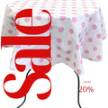 White/Pink  - Polka Dot - Round Print Poly Cotton Tablecloth, Table Cover Fabric Table Cloth for Dinning, Kitchen, Party, Holiday