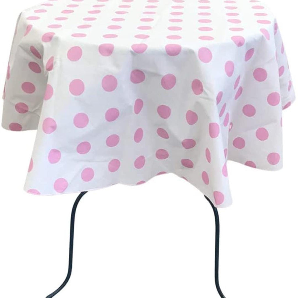 White/Pink  - Polka Dot - Round Print Poly Cotton Tablecloth, Table Cover Fabric Table Cloth for Dinning, Kitchen, Party, Holiday