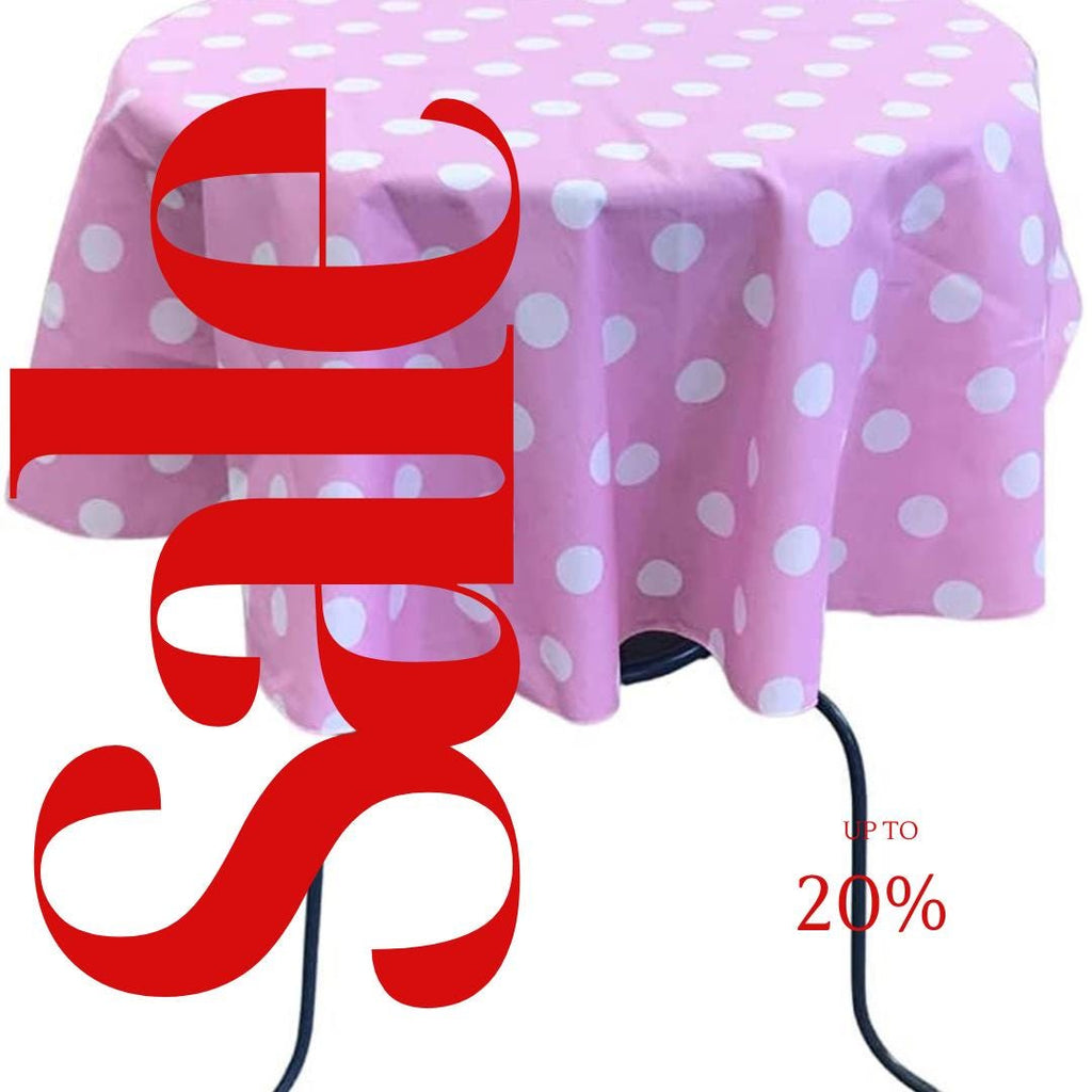 Pink/White  - Polka Dot - Round Print Poly Cotton Tablecloth, Table Cover Fabric Table Cloth for Dinning, Kitchen, Party, Holiday