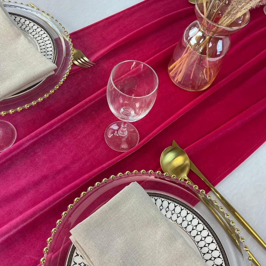 3 Pack - FUCHSIA - Luxurious Wedding Reception Decorations Soft Velvet Fabric for Party Wedding Anniversary Valentines Day Runners.