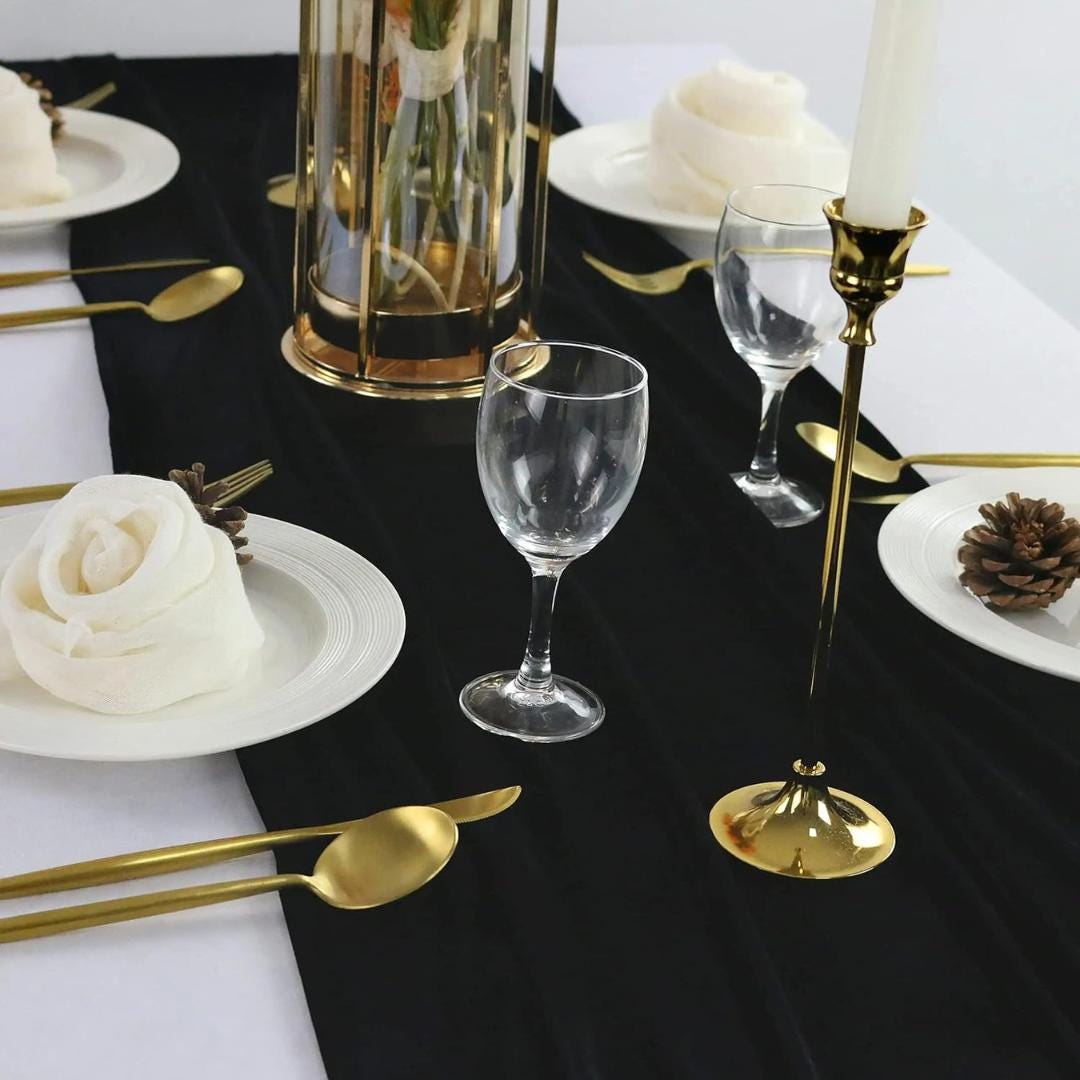 3 Pack - BLACK - Luxurious Wedding Reception Decorations Soft Velvet Fabric for Party Wedding Anniversary Valentines Day Runners.