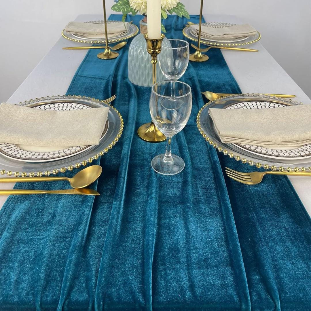 3 Pack - TEAL BLUE - Luxurious Wedding Reception Decorations Soft Velvet Fabric for Party Wedding Anniversary Valentines Day Runners.