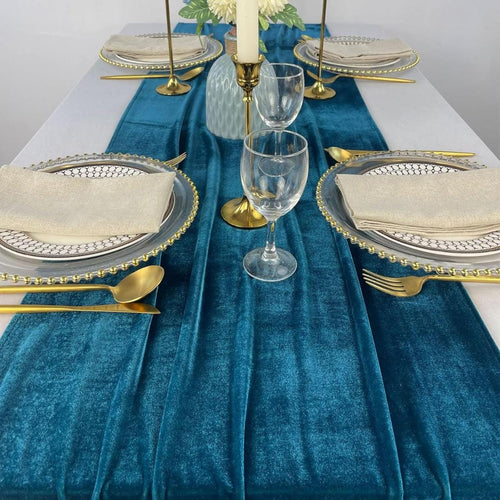 3 Pack - TEAL BLUE - Luxurious Wedding Reception Decorations Soft Velvet Fabric for Party Wedding Anniversary Valentines Day Runners.