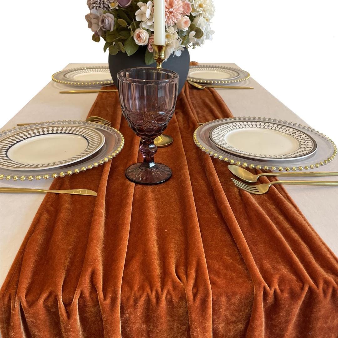 3 Pack - TERRACOTA - Luxurious Wedding Reception Decorations Soft Velvet Fabric for Party Wedding Anniversary Valentines Day Runners.