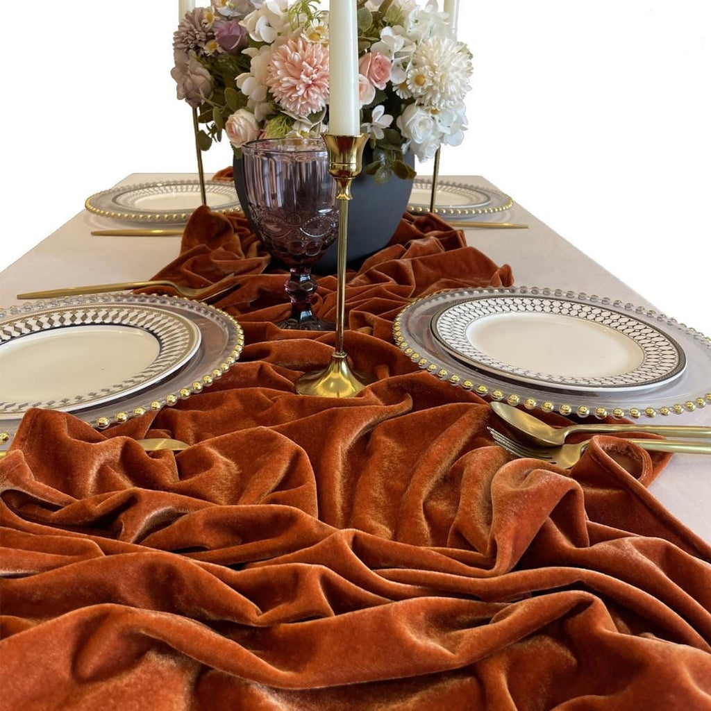 3 Pack - TERRACOTA - Luxurious Wedding Reception Decorations Soft Velvet Fabric for Party Wedding Anniversary Valentines Day Runners.